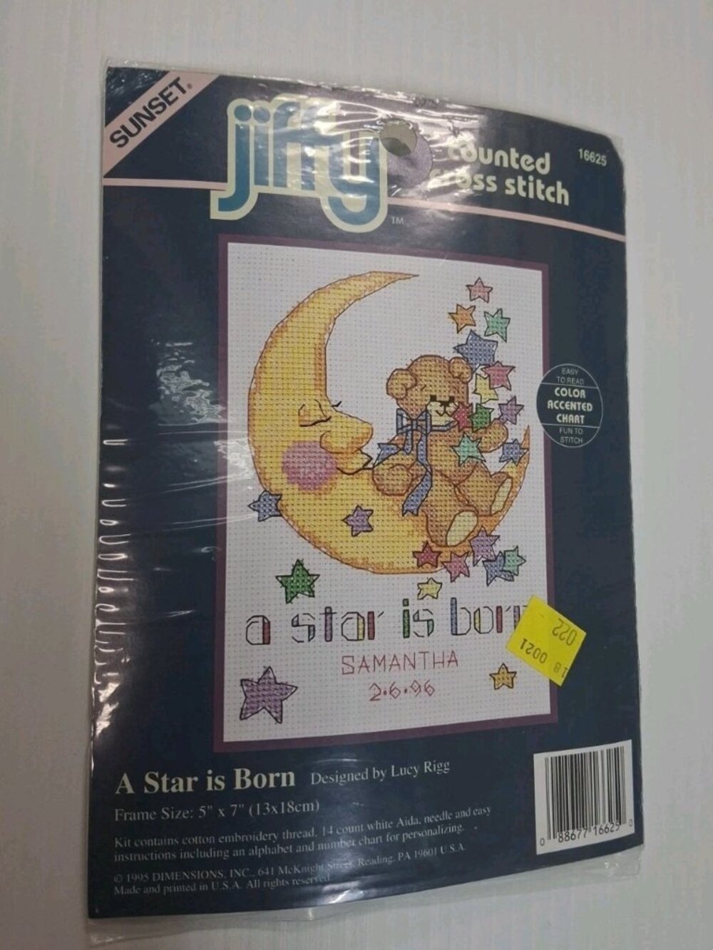 1995 Dimensions Jiffy Counted Cross Stitch Kit A Star is Born 16625 5x7 opened